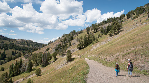 Girls on Mountain Hiking Trail