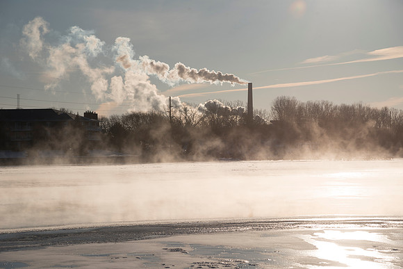 River Steam and Pollution Smokestack