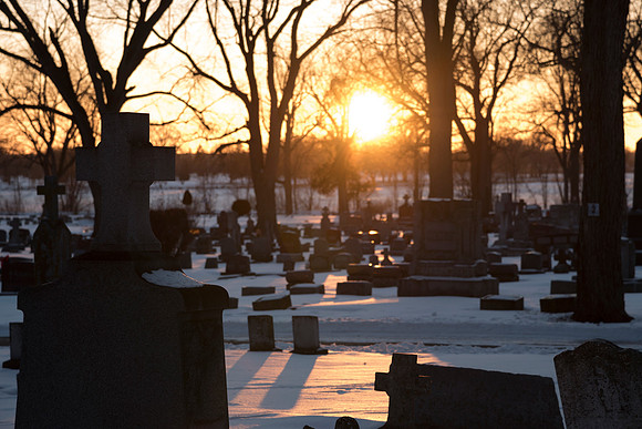Snowy Cemetery Winter Sunset